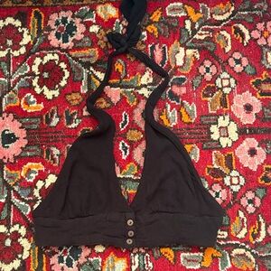 Urban Outfitters Black Halter Button-Front Crop Top